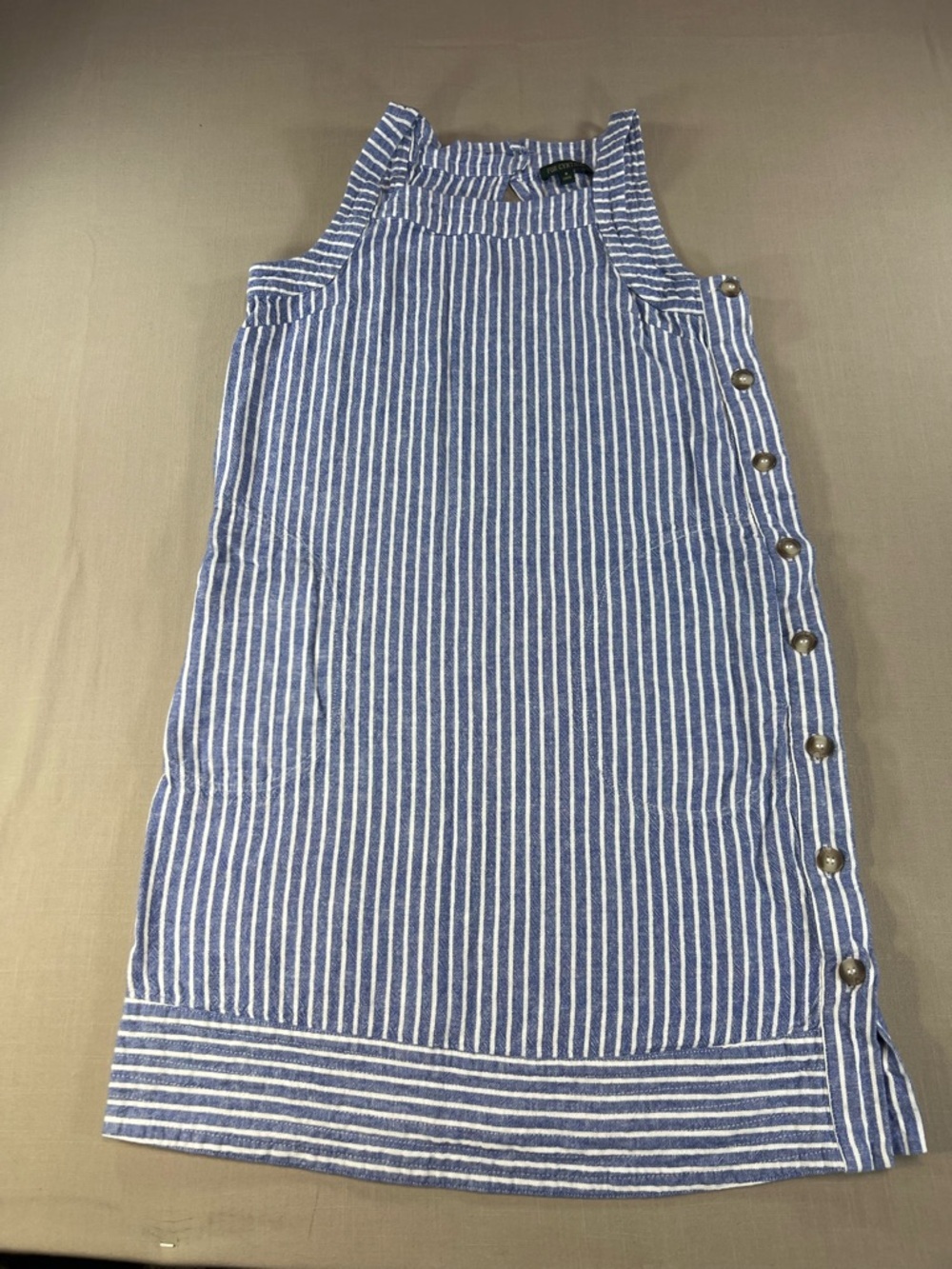 For Cynthia Women’s Blue White Stripe Linen Sleeveless Shift Dress Side Buttons - Picture 9 of 16